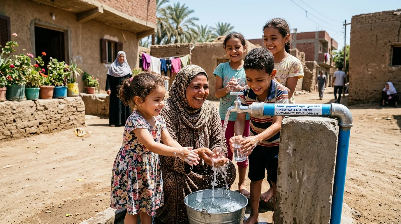 فرحة أطفال القرية وأسرة أميرة بوصول المياه النظيفة